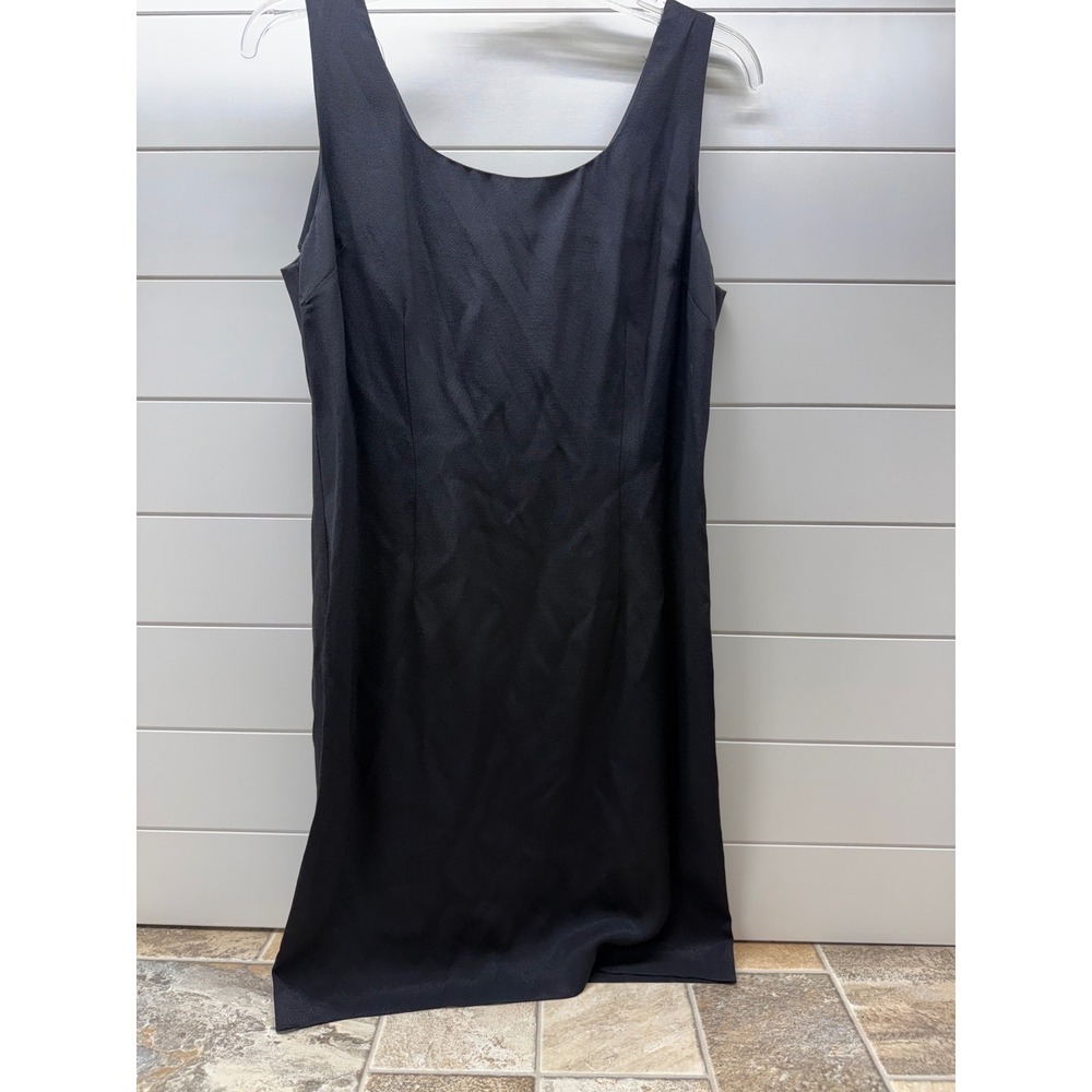 Taurus II Women Black Sleeveless Scoop Neck Crepe Shift Dress Size 10 Vintage